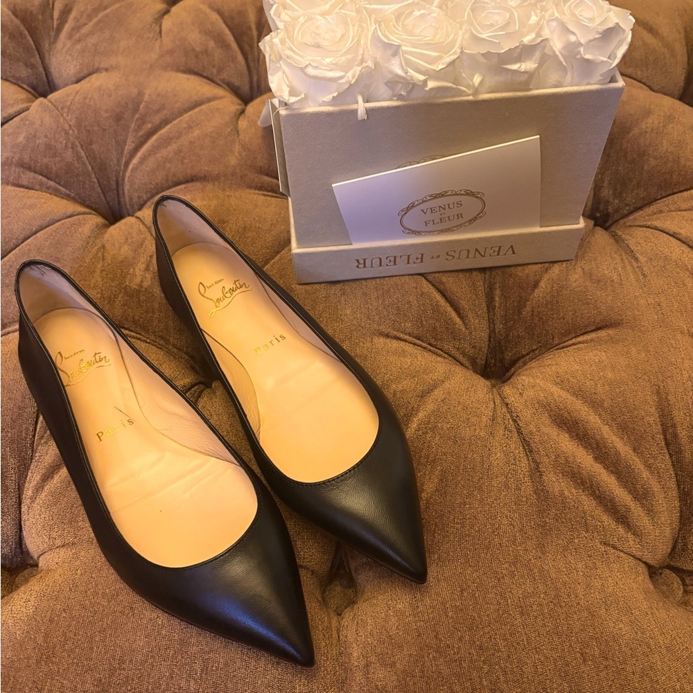 Christian Louboutin Ballalla Black Leather Pointed-Toe Flats